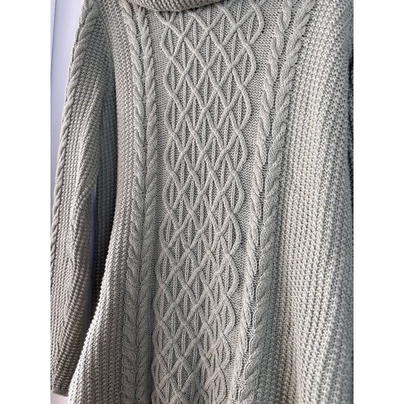 Cable Knit Sage Green Sweater With Cowl Neck Jeanne Pierre M 100% Cotton - Picture 3 of 7